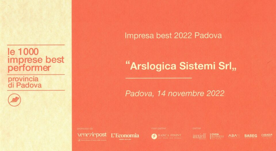 Arslogica Sistemi S.r.l. riceve il premio “Impresa Best Performer 2022 Padova”